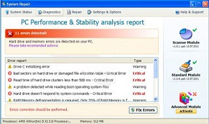 System Repairの動作中の画面。WindowsXPにて撮影。